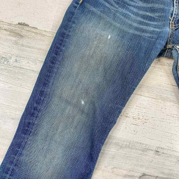 BKE Denim Culture Boot Jeans Womens 28 x 31.5 Distressed Raw Hem Fade Wash - Picture 6 of 11